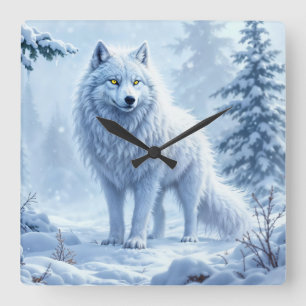 Reloj Cuadrado Diseño del paisaje del lobo blanco ártico
