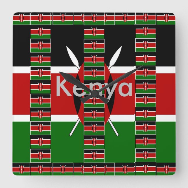 Reloj Cuadrado Diseño del patrón de arte verde rojo negro (Anverso)