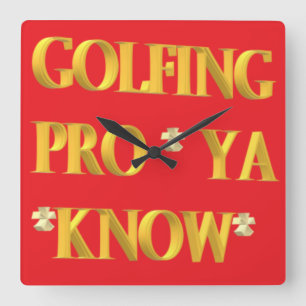Reloj Cuadrado Diseño deportivo de golf rojo y oro texto grande