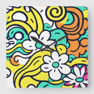Reloj Cuadrado Diseño ecléctico rústico de Flor silvestre Boho Te