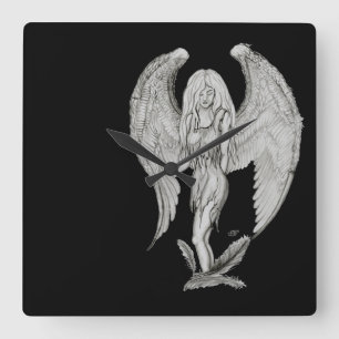 Reloj Cuadrado Diseño en blanco y negro de ángel