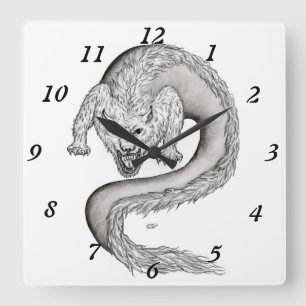 Reloj Cuadrado Diseño en blanco y negro de Wolfdragon