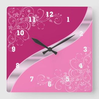 Reloj Cuadrado Diseño floral rosado