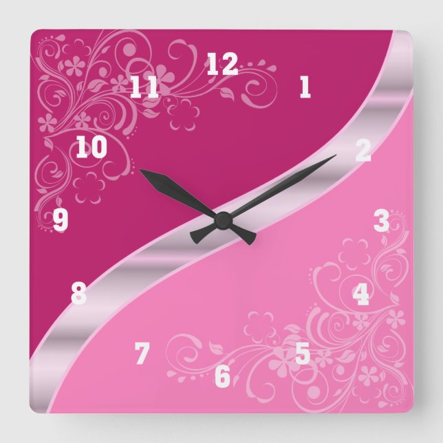 Reloj Cuadrado Diseño floral rosado (Anverso)