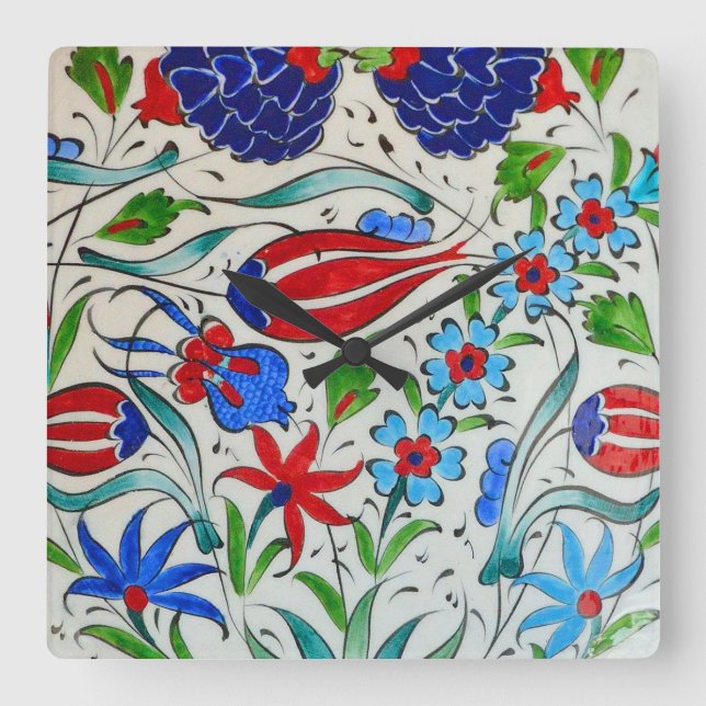 Reloj Cuadrado Diseño floral turco (Anverso)