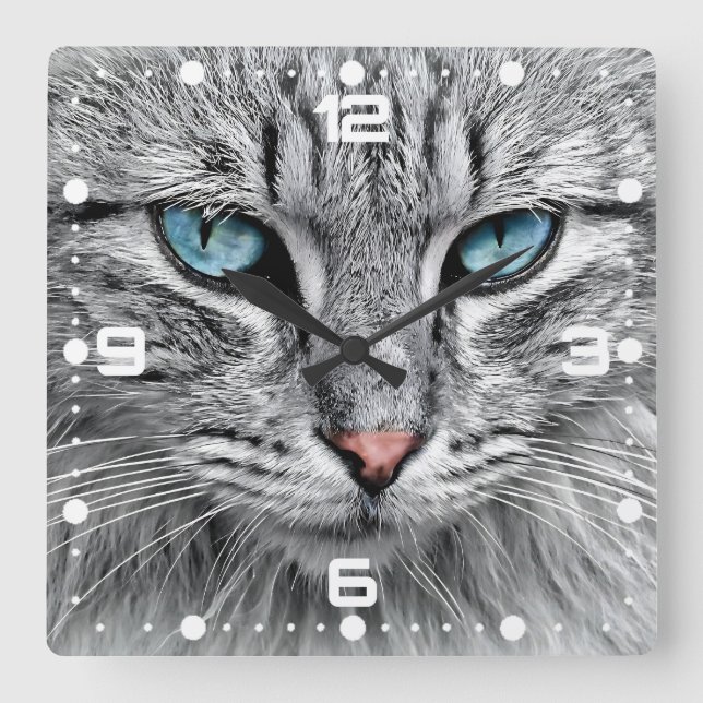 Reloj Cuadrado Diseño fractal de cara de gato-10682 (Anverso)