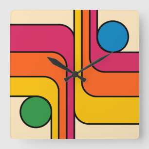 Reloj Cuadrado Diseño geométrico de estilo retro de los 70 Mod