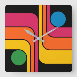Reloj Cuadrado Diseño geométrico de estilo retro de los 70 Mod