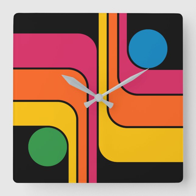 Reloj Cuadrado Diseño geométrico de estilo retro de los 70 Mod (Anverso)