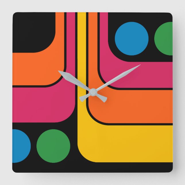 Reloj Cuadrado Diseño geométrico de estilo retro de los 70 Mod (Anverso)