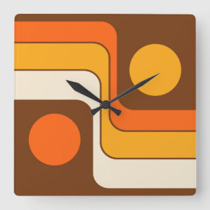 Reloj Cuadrado Diseño geométrico de estilo retro de los años 70
