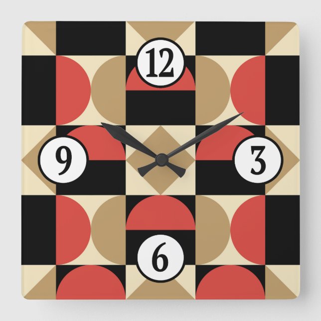Reloj Cuadrado Diseño geométrico de estilo retro de los años 70 (Anverso)