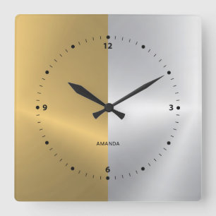 Reloj Cuadrado Diseño geométrico de pantalla dividida en oro y pl
