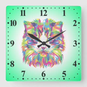Reloj Cuadrado Diseño geométrico prismático de cara de gato-32453