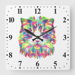 Reloj Cuadrado Diseño geométrico prismático de cara de gato-32453