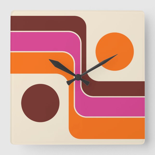 Reloj Cuadrado Diseño geométrico retro de estilo Mod 1970 (Anverso)