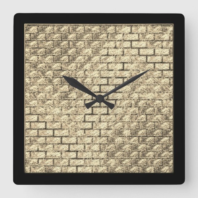 Reloj Cuadrado Diseño impreso de la pared de ladrillo beige (Anverso)