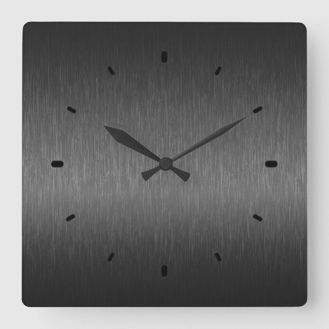 Reloj Cuadrado Diseño metálico negro Aspecto de aluminio cepillad (Anverso)