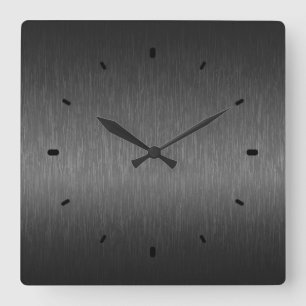 Reloj Cuadrado Diseño metálico negro Aspecto de aluminio cepillad