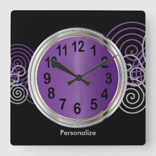 Reloj Cuadrado Diseño metálico púrpura y de plata abstracto
