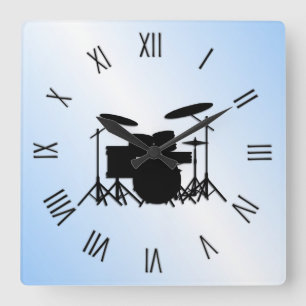 Reloj Cuadrado Diseño musical de tambores azul