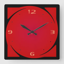 Reloj Cuadrado Diseño negro rojo minimalista>Reloj de cocina