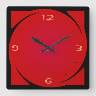 Reloj Cuadrado Diseño negro rojo minimalista>Reloj de cocina