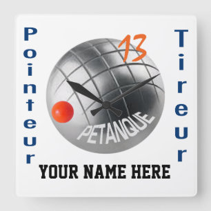 Reloj Cuadrado Diseño petanco moderno y distintivo personalizable