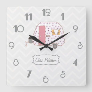 Reloj Cuadrado Diseño Retro Vintage Caravana Chevron