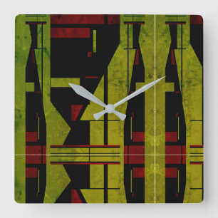 Reloj Cuadrado Diseño simétrico de capas rojas y verdes de oliva