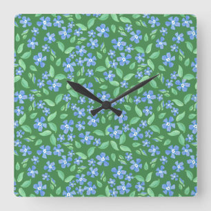 Reloj Cuadrado Ditsy Blue Periwinys en floral verde