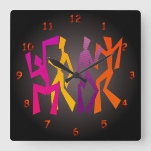 Reloj Cuadrado Diversión abstracta baile multicolor