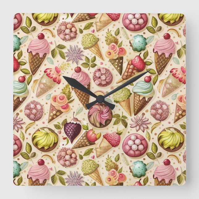 Reloj Cuadrado Diversión de Helado (Anverso)