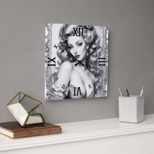 Reloj Cuadrado Diversión es mi nombre medio, AI Concept Art de Xz