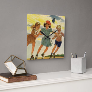 Reloj Cuadrado Diversión Patinaje Sobre Ruedas Vintage Niños y Ni