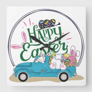 Reloj Cuadrado Divertido conejo feliz día de Pascua