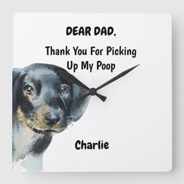 Reloj Cuadrado Divertido Dachshund Dad Watercolor Canina Art (Anverso)