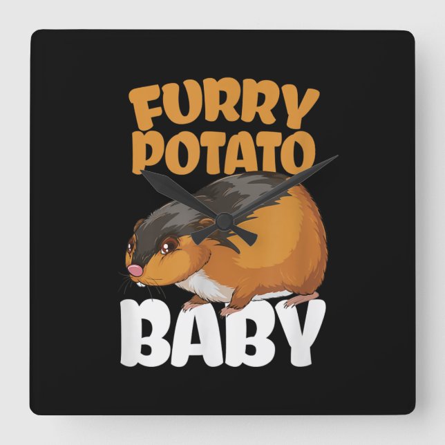 Reloj Cuadrado Divertido Mascota de hámster animal con papa (Anverso)