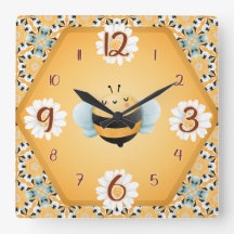 Reloj cuadrado divertido para abejas