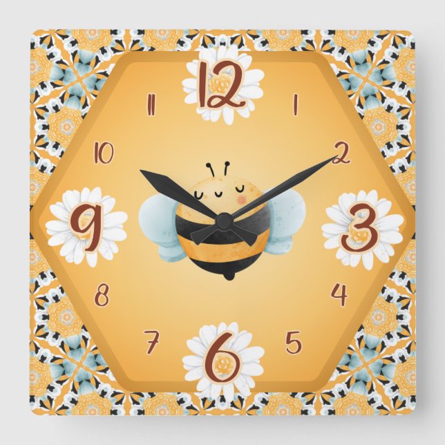 Reloj cuadrado divertido para abejas (Anverso)