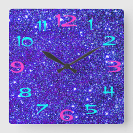 Reloj Cuadrado Divertido Retro 80 Disco Purpurina Glam Sparkly