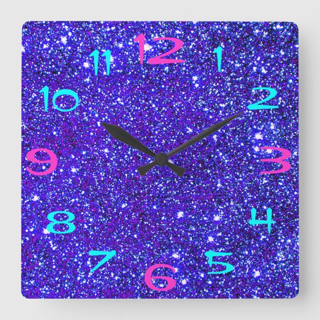Reloj Cuadrado Divertido Retro 80 Disco Purpurina Glam Sparkly (Anverso)