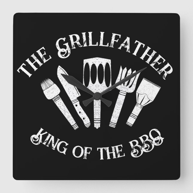 Reloj Cuadrado Divertido "The Grillfather: Divertido regalo de ba (Anverso)