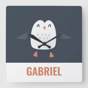 Reloj Cuadrado divertidos y divertidos niños pingüinos personaliz