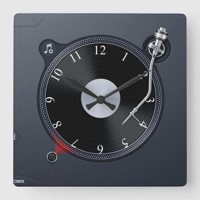 Reloj Cuadrado DJ turntable Wall Clock (Anverso)