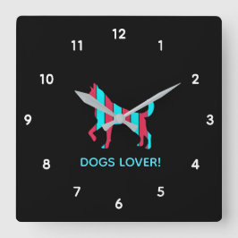 Reloj Cuadrado Dog - Cute Pet Pop Art, Blue & Red Abstract Animal