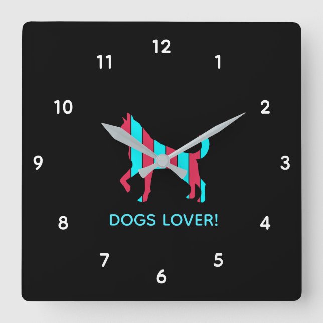 Reloj Cuadrado Dog - Cute Pet Pop Art, Blue & Red Abstract Animal (Anverso)