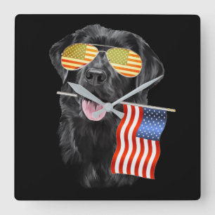 Reloj Cuadrado Dog Lover Bandera estadounidense Black Labrador
