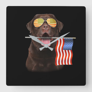 Reloj Cuadrado Dog Lover   Chocolate Labrador Bandera estadounide