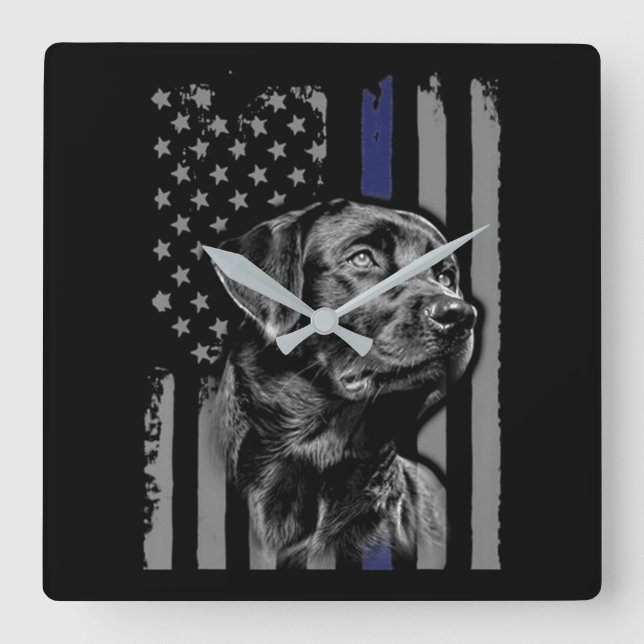 Reloj Cuadrado Dog Lover | Línea delgada de la bandera norteameri (Anverso)